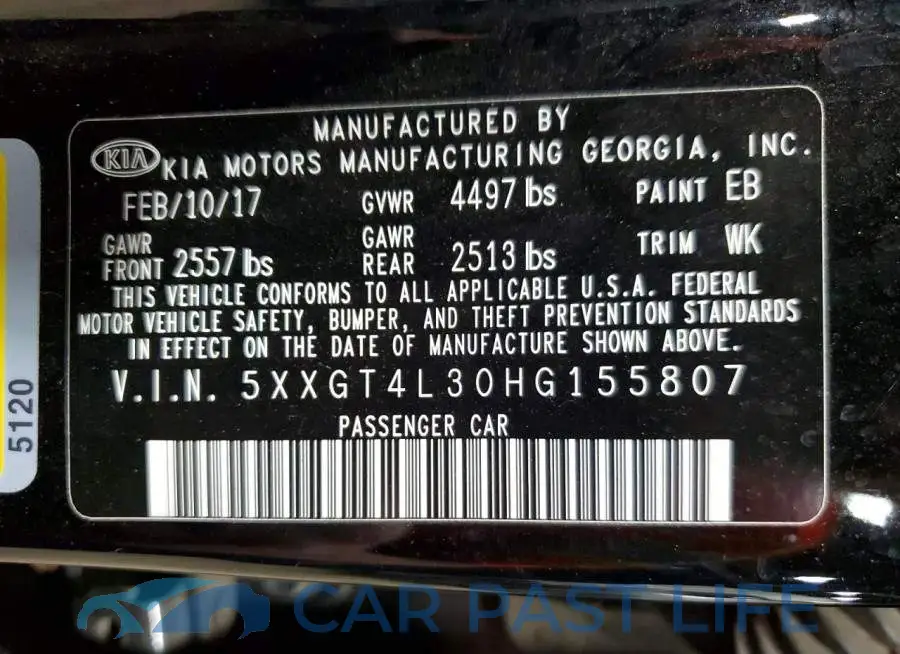 5XXGT4L30HG155807# 12