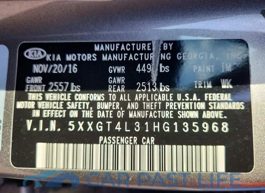 5XXGT4L31HG135968# 12