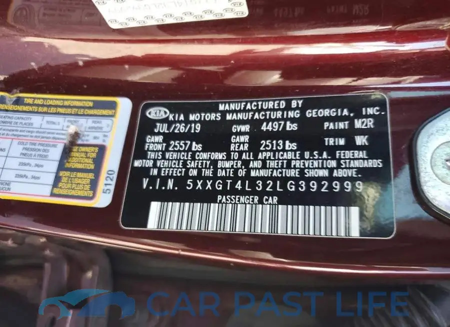 5XXGT4L32LG392999# 12