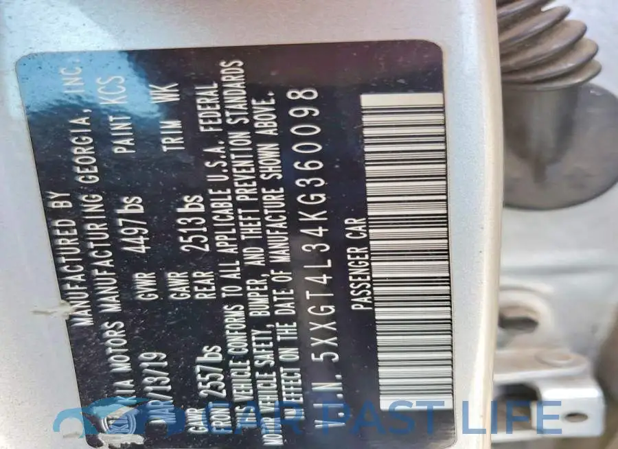 5XXGT4L34KG360098# 12