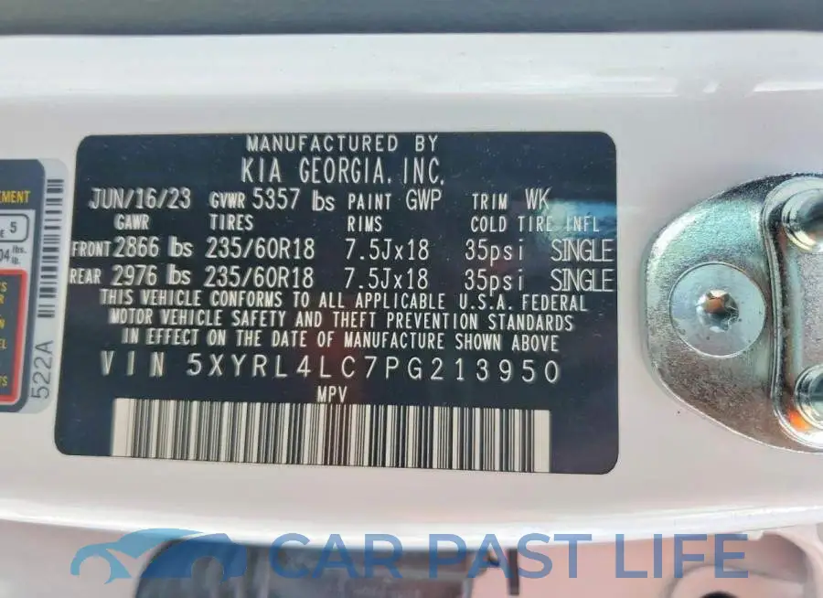 5XYRL4LC7PG213950# 14
