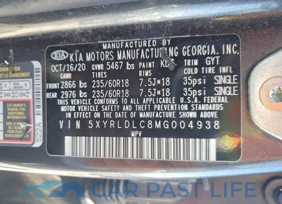 5XYRLDLC8MG004938# 13