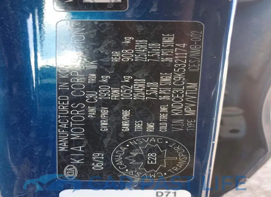 KNDCE3LC9K5321174# 12