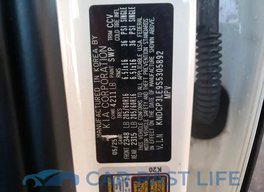 KNDCP3LE9S5305892# 13