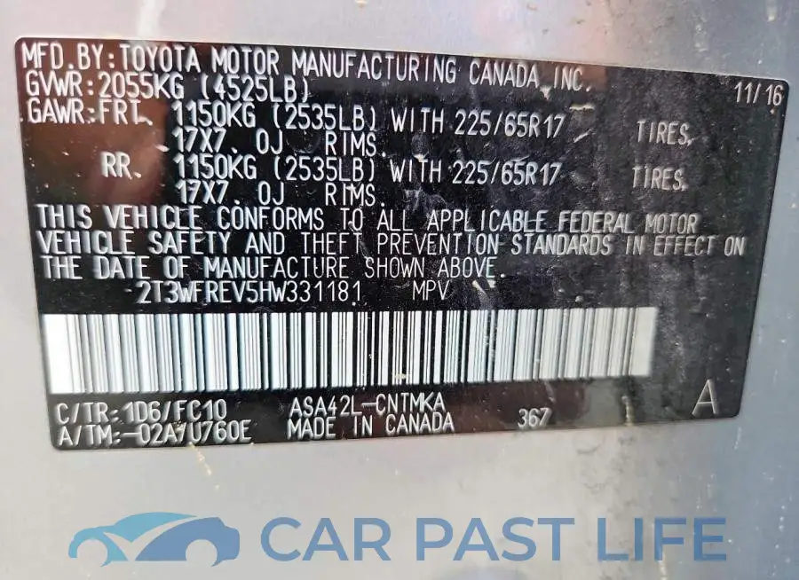 2T3WFREV5HW331181# 12