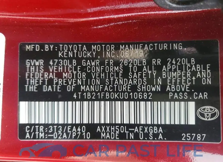 4T1B21FB0KU010682# 13