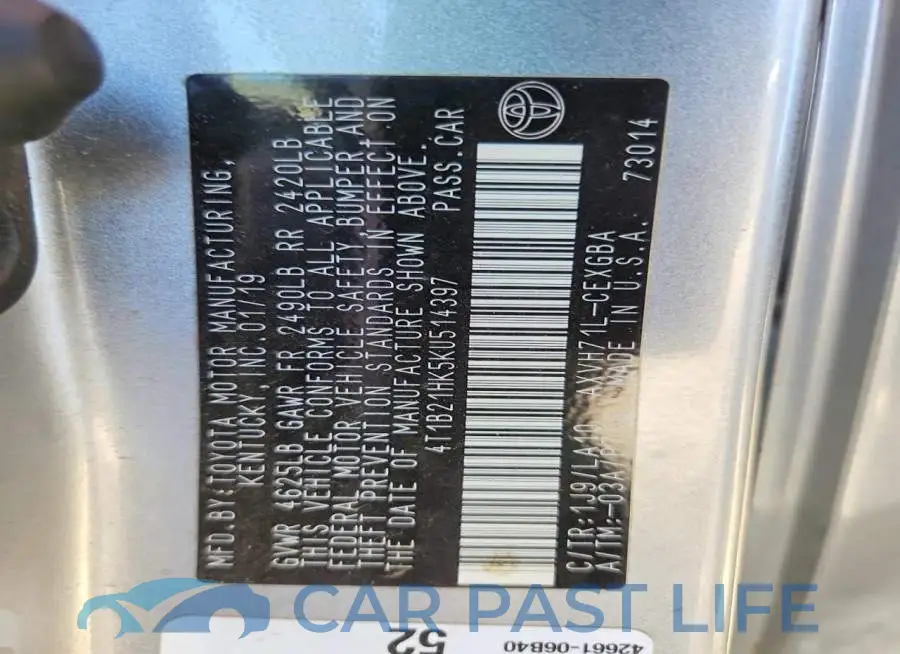 4T1B21HK5KU514397# 12