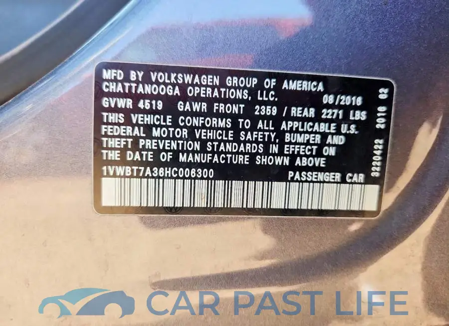 1VWBT7A36HC006300# 12