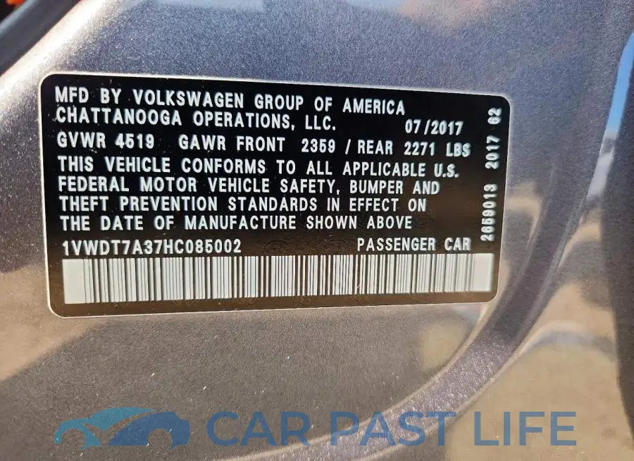 1VWDT7A37HC085002# 12