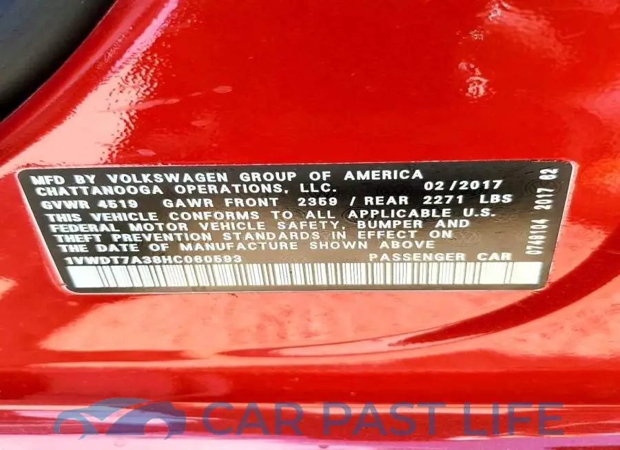1VWDT7A38HC060593# 13