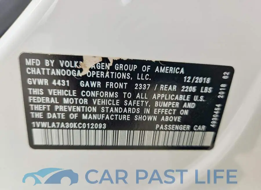 1VWLA7A30KC012093# 12