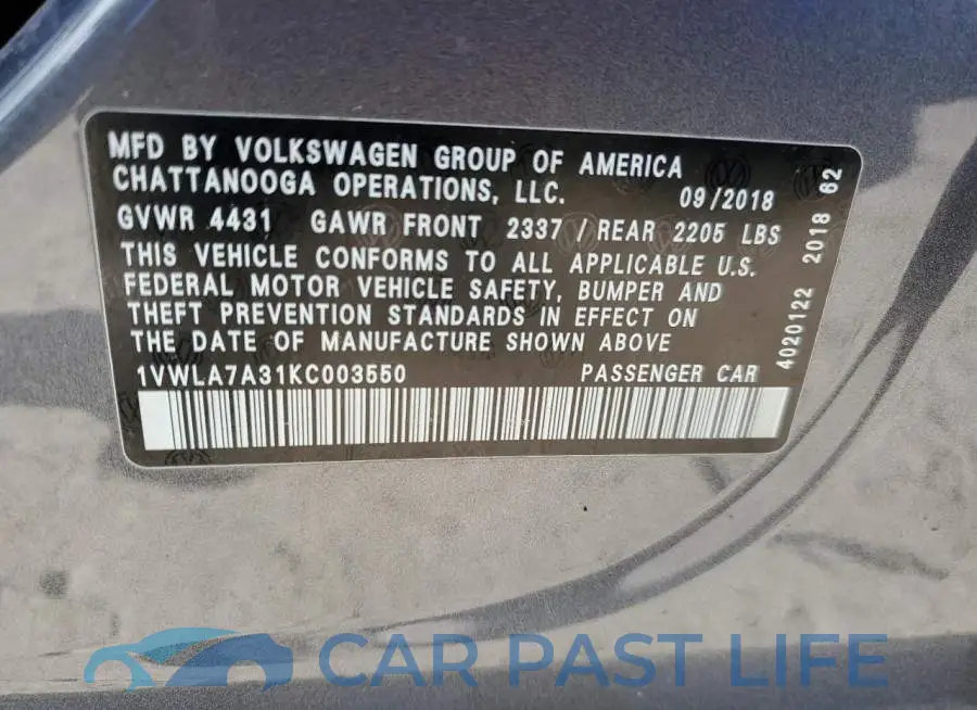 1VWLA7A31KC003550# 12