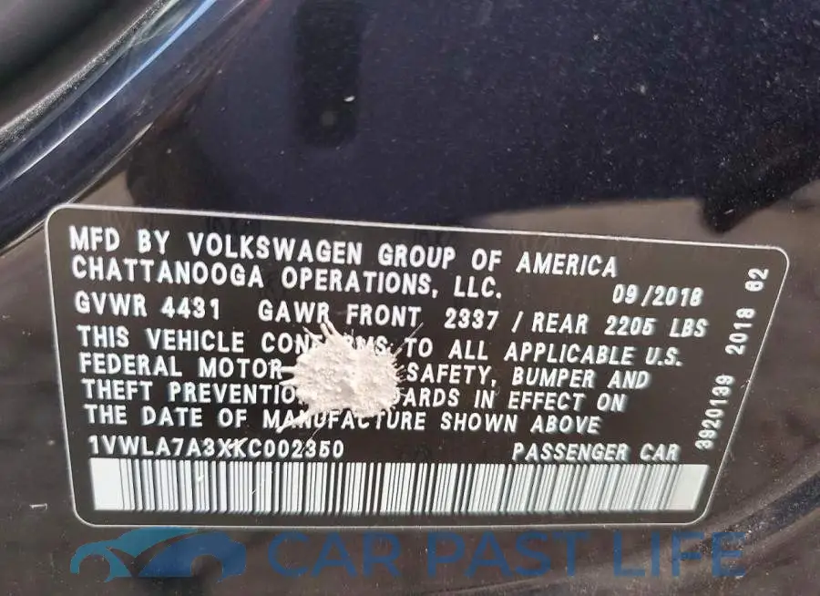 1VWLA7A3XKC002350# 13