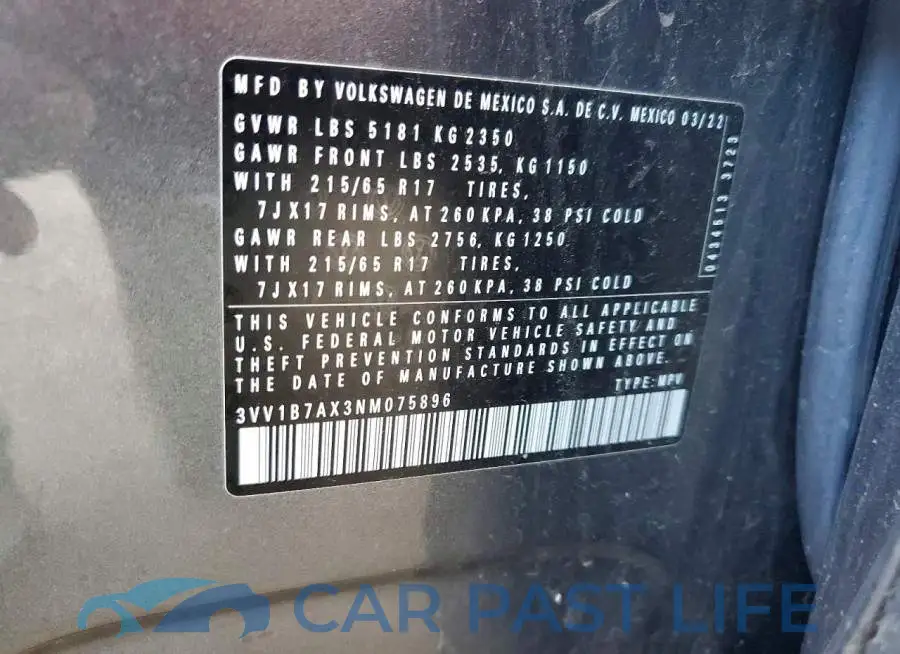 3VV1B7AX3NM075896# 13