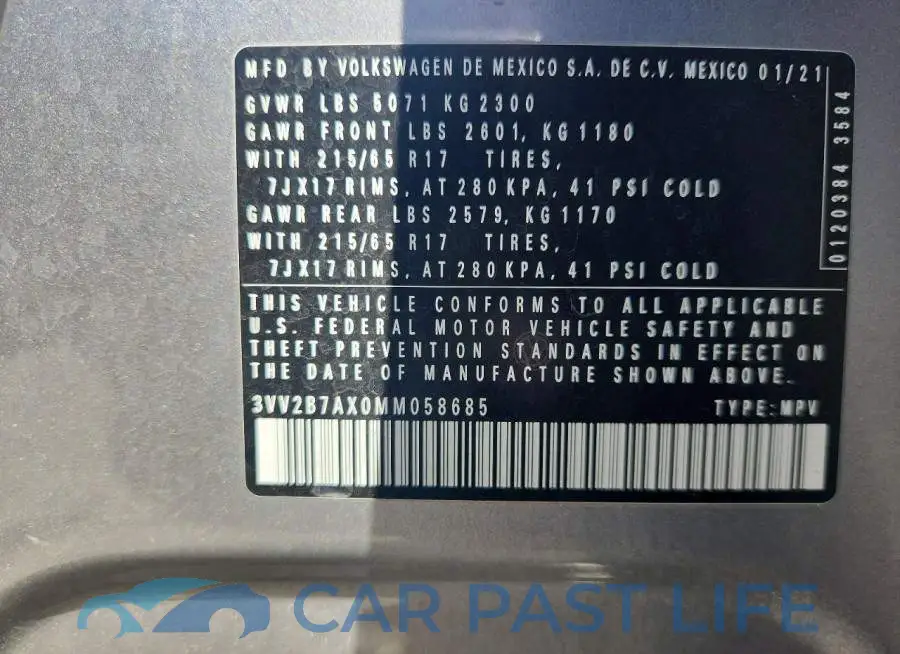 3VV2B7AX0MM058685# 13