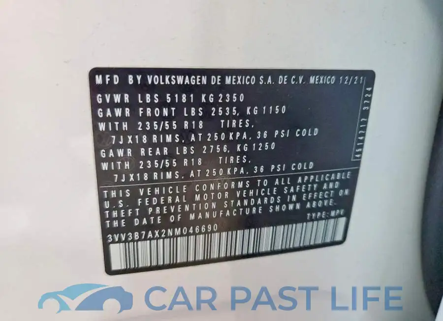 3VV3B7AX2NM046690# 14