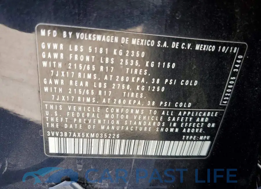 3VV3B7AX5KM035226# 13