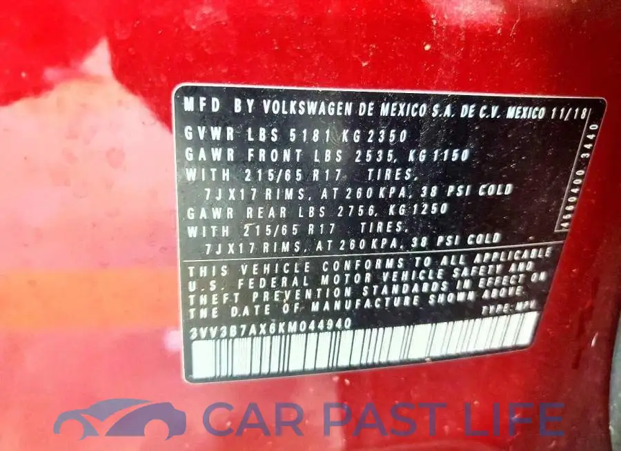 3VV3B7AX6KM044940# 12
