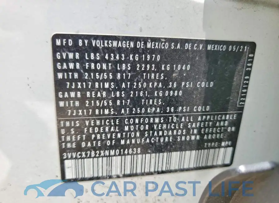 3VVCX7B2XNM014638# 13