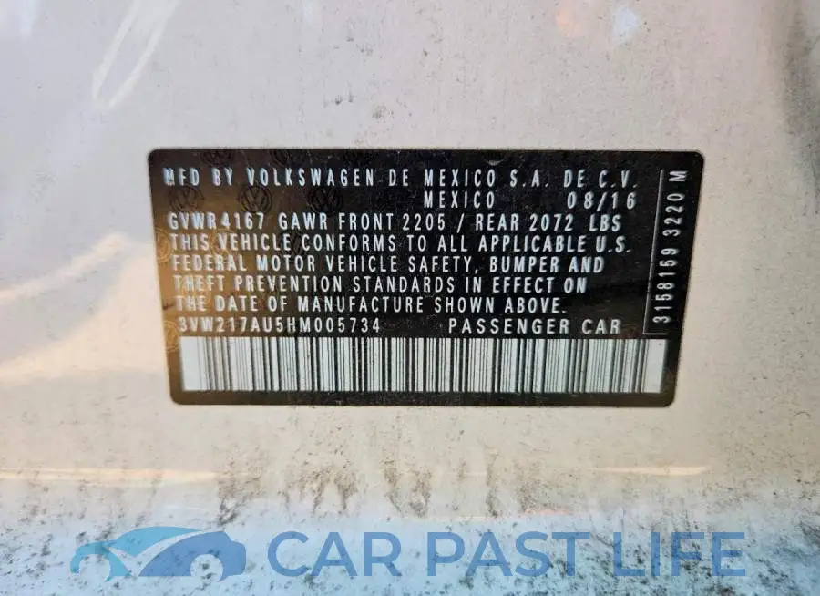 3VW217AU5HM005734# 12