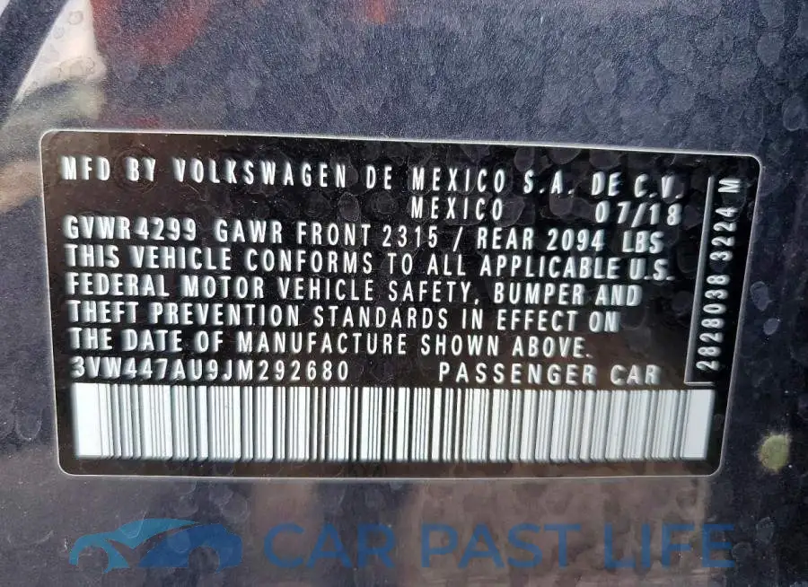 3VW447AU9JM292680# 13