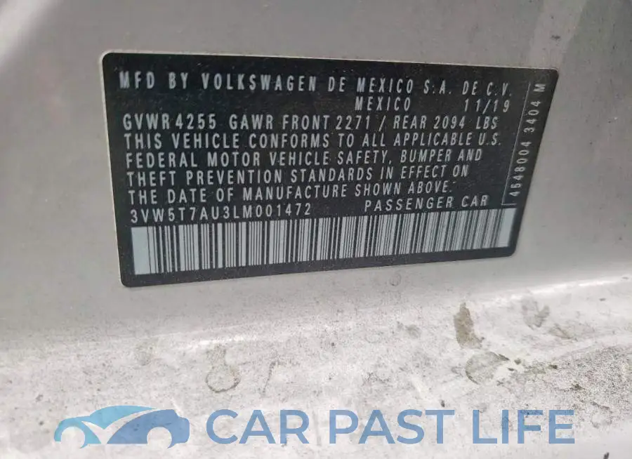 3VW5T7AU3LM001472# 12