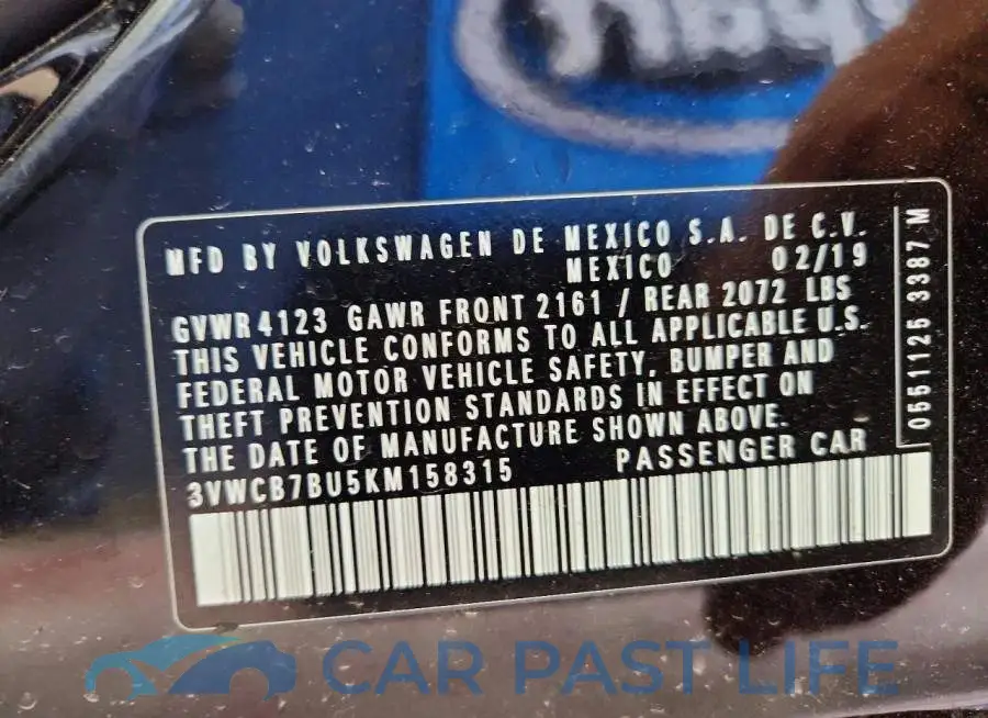 3VWCB7BU5KM158315# 12