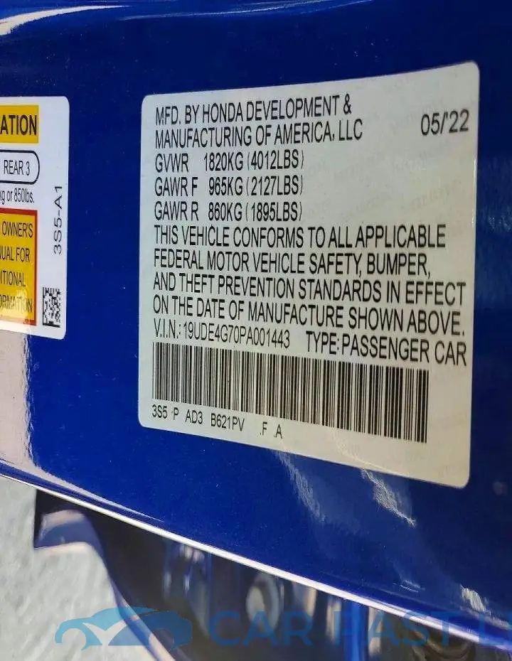 19UDE4G70PA001443# 12