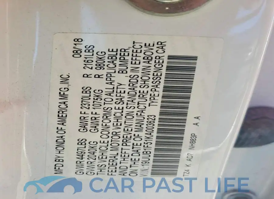 19UUB1F51KA003623# 12