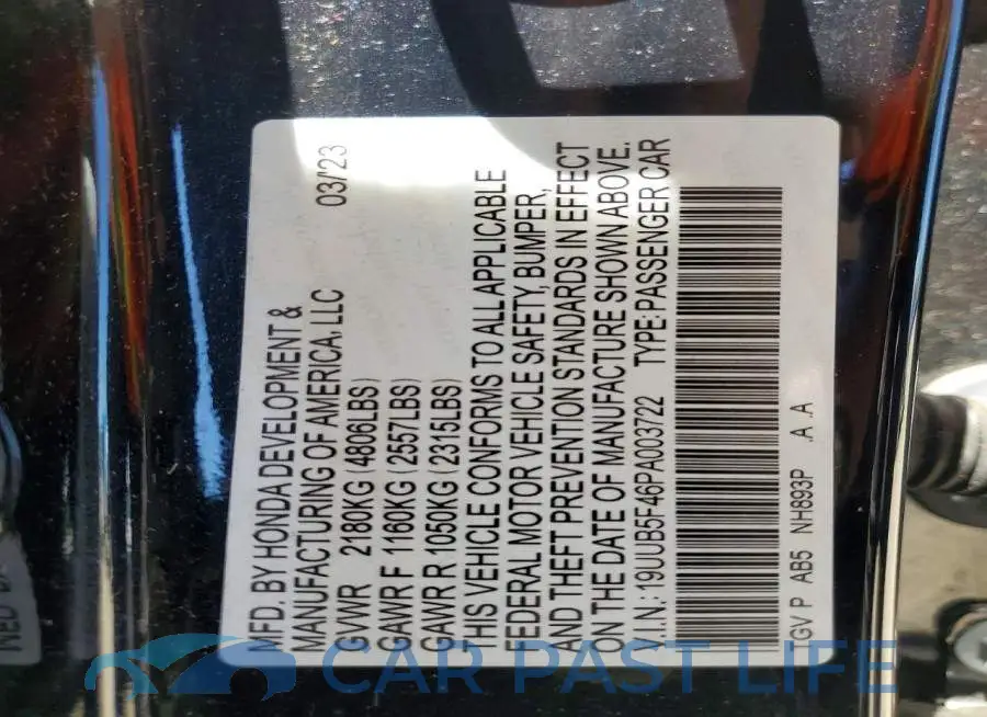 19UUB5F46PA003722# 12