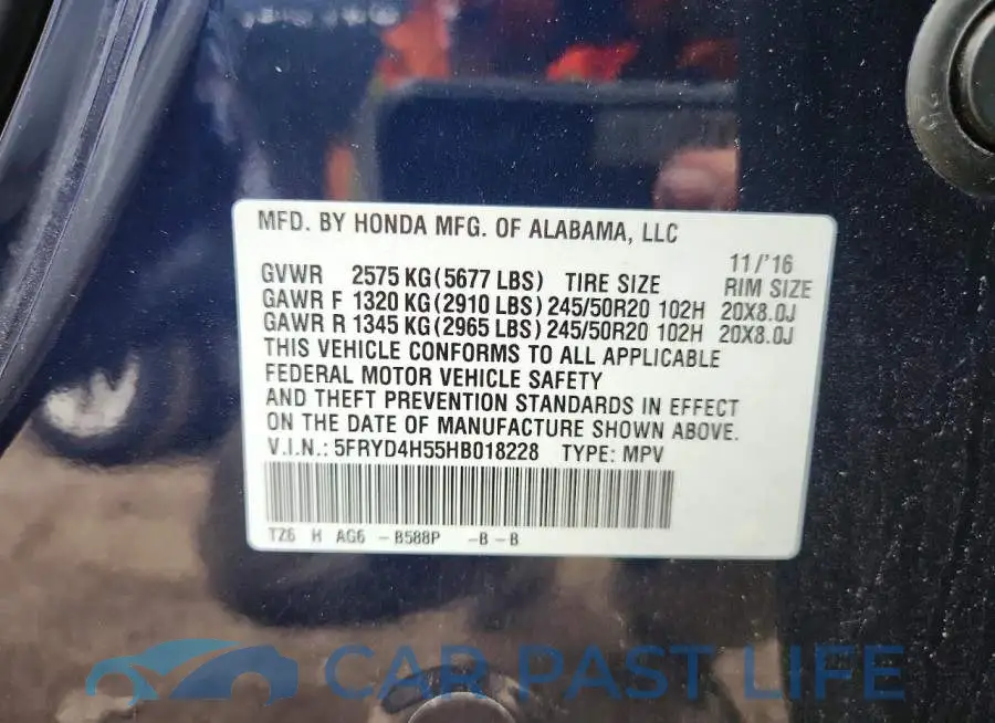 5FRYD4H55HB018228# 12