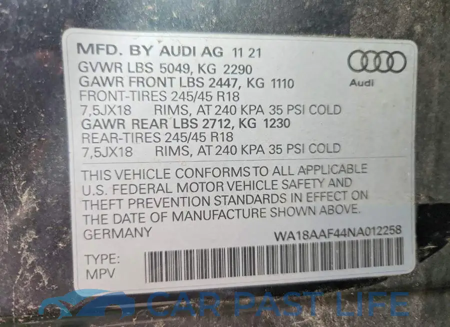 WA18AAF44NA012258# 13