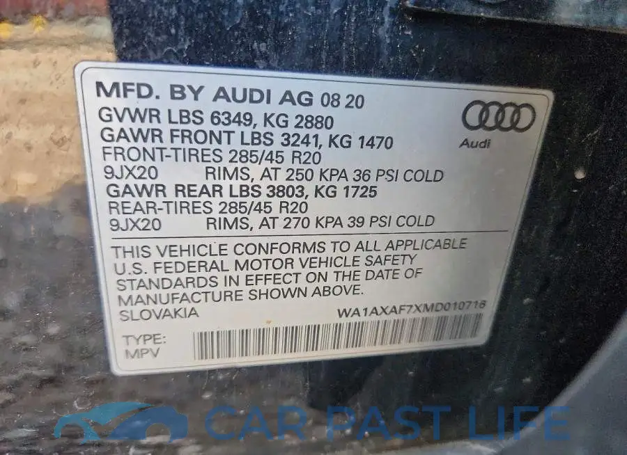 WA1AXAF7XMD010716# 13