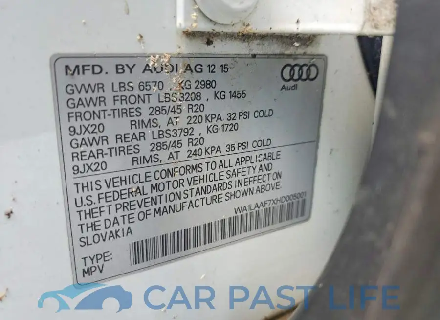 WA1LAAF7XHD005001# 13