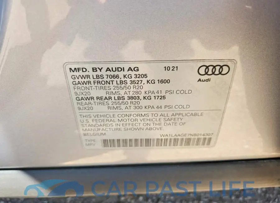 WA1LAAGE7NB014307# 12