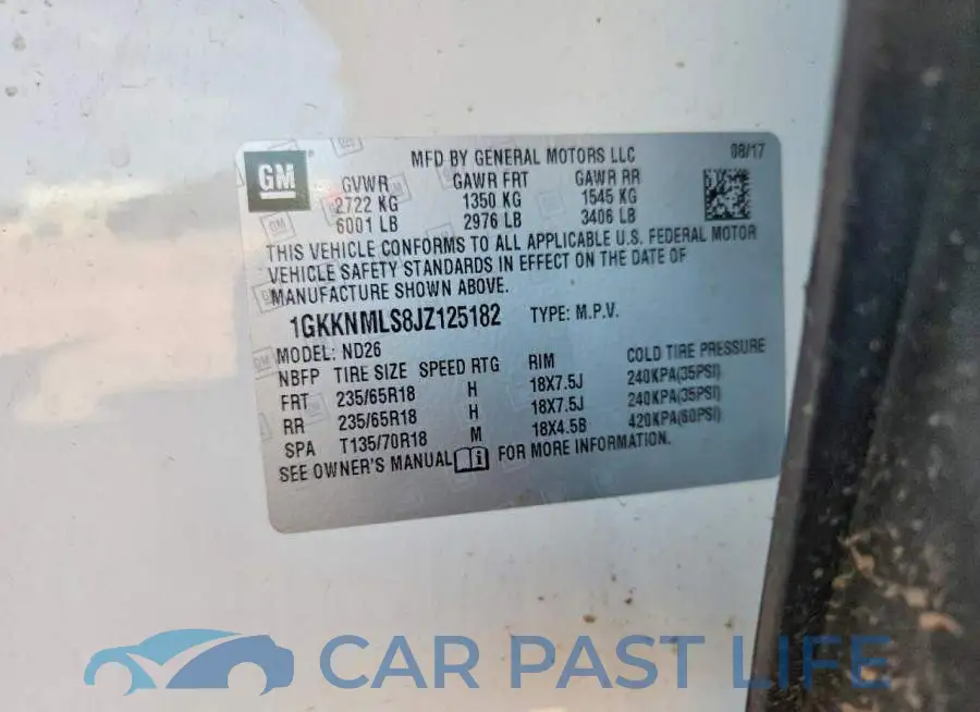 1GKKNMLS8JZ125182# 13