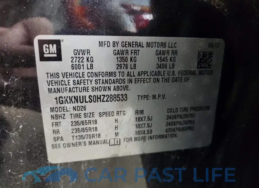 1GKKNULS0HZ288533# 13