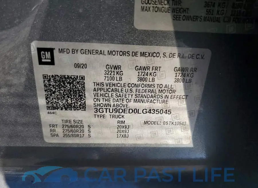 3GTU9DED0LG435045# 12
