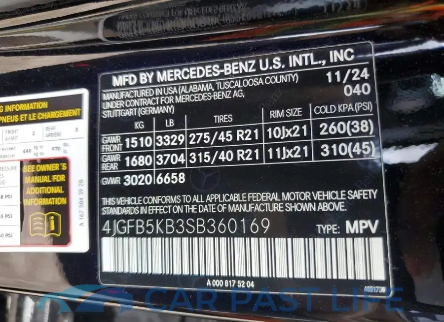 4JGFB5KB3SB360169# 13