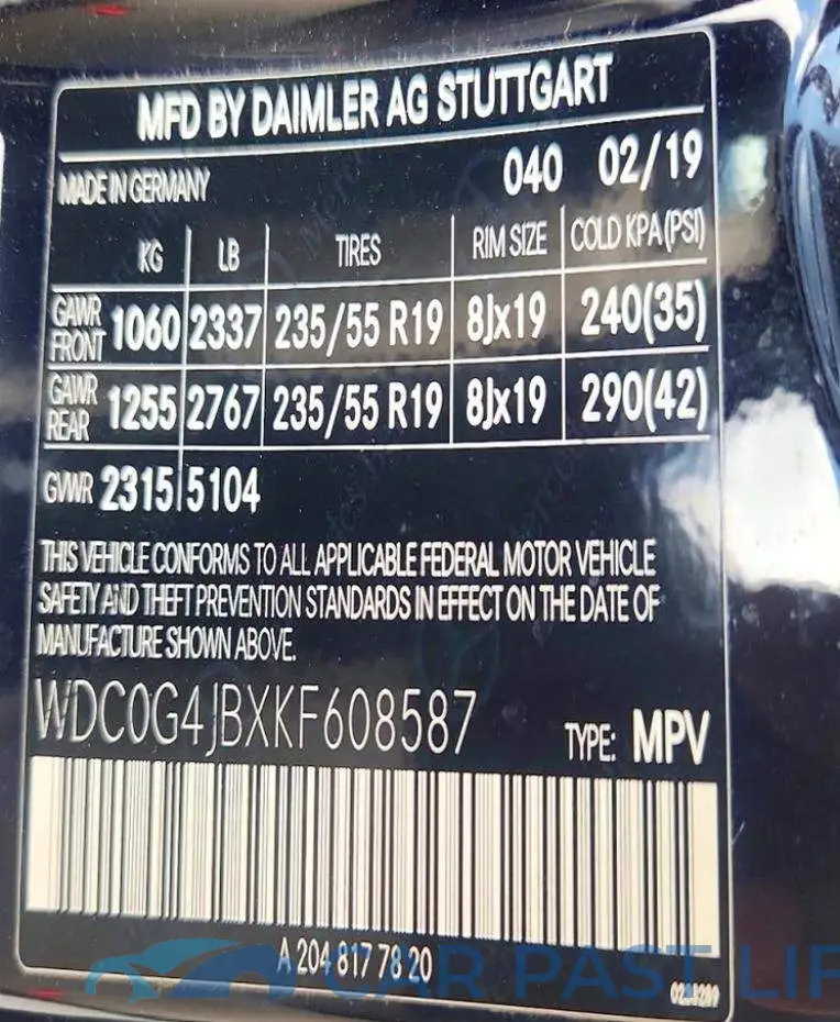 WDC0G4JBXKF608587# 12