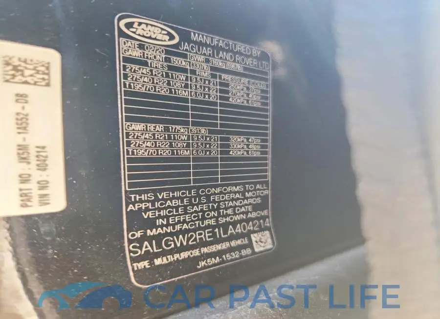 SALGW2RE1LA404214# 12