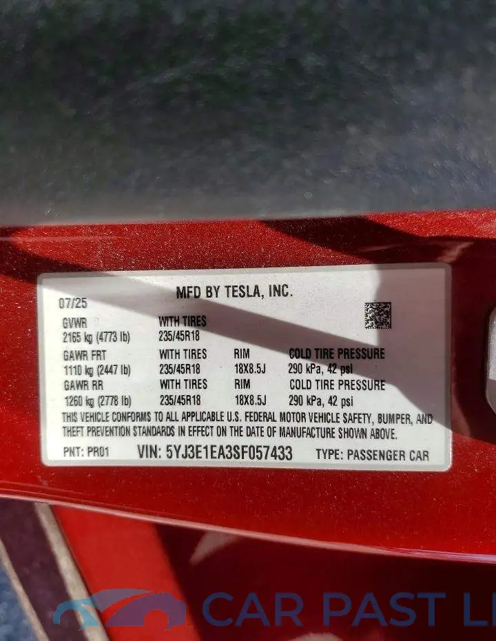 5YJ3E1EA3SF057433# 12