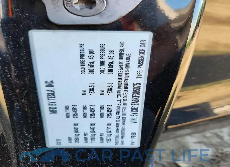 5YJ3E1EA6KF305075# 12