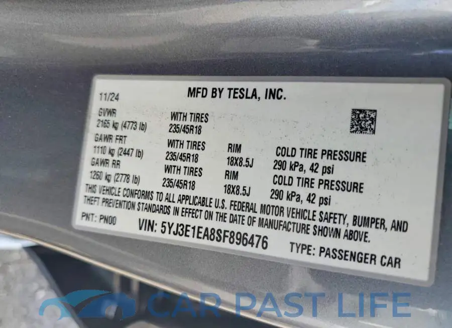 5YJ3E1EA8SF896476# 12