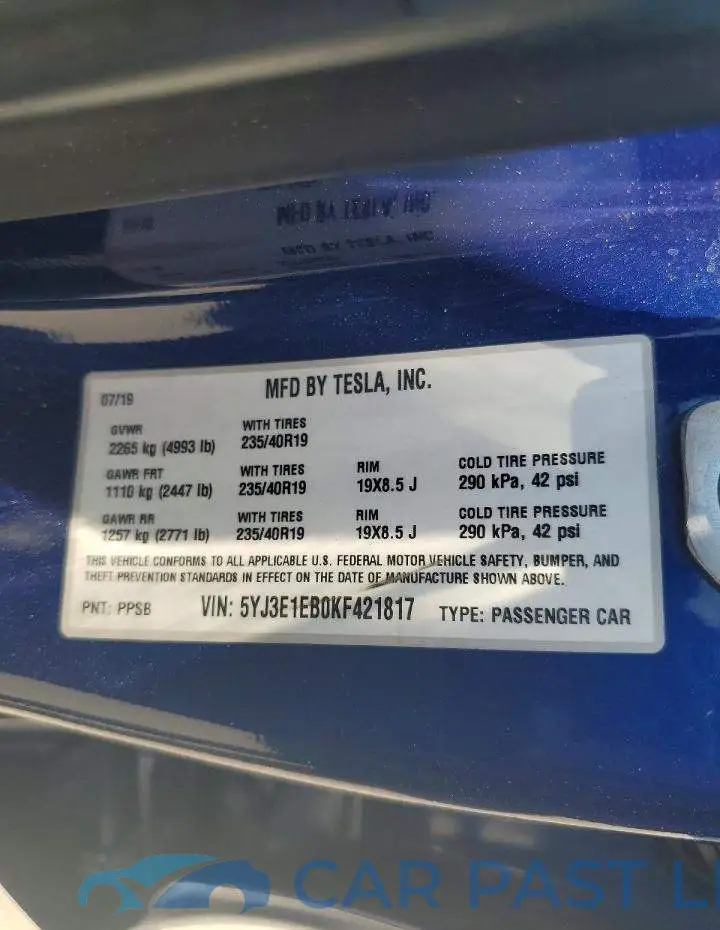 5YJ3E1EB0KF421817# 12