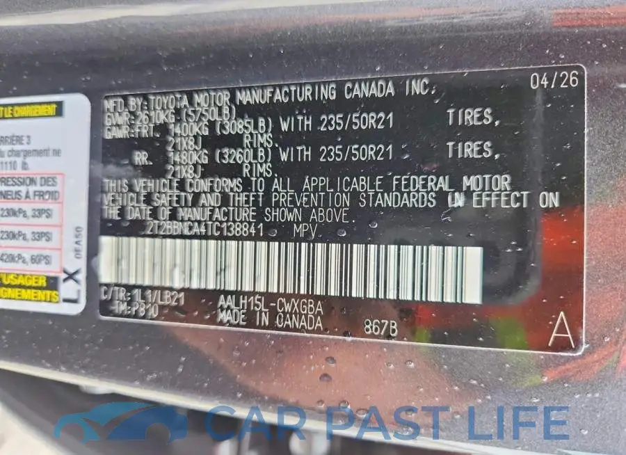 2T2BBMCA4TC138841# 13