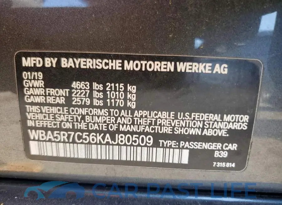 WBA5R7C56KAJ80509# 12