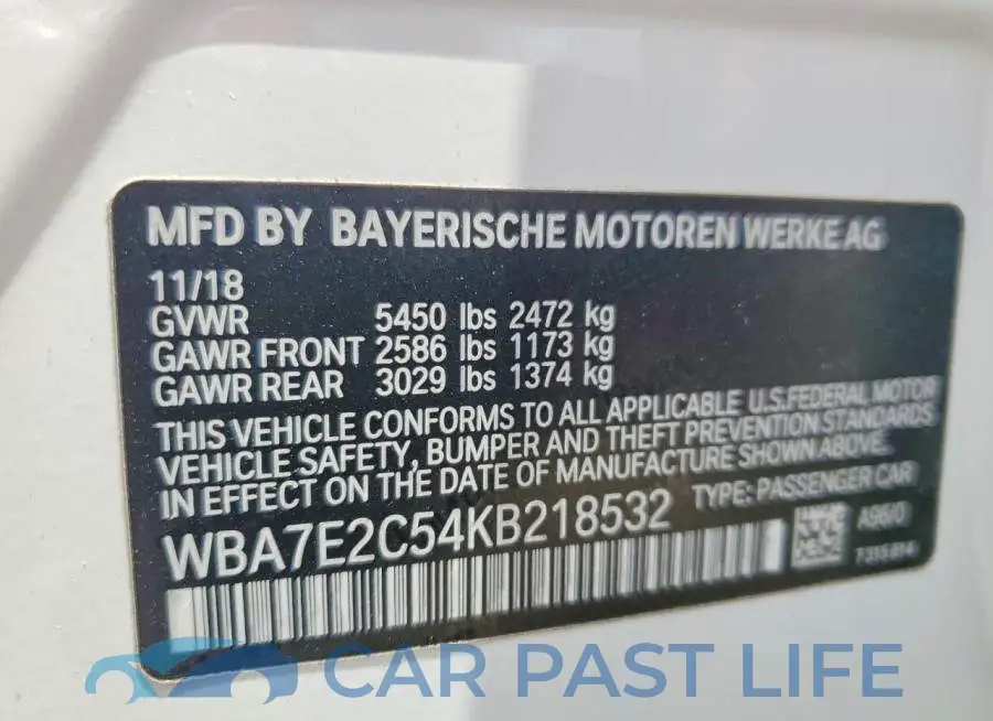 WBA7E2C54KB218532# 12