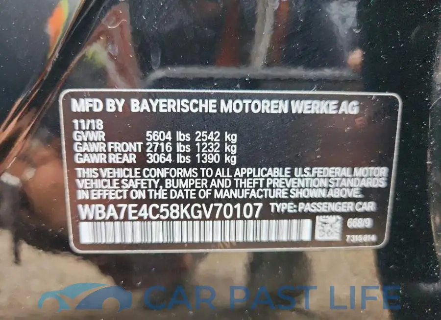 WBA7E4C58KGV70107# 12