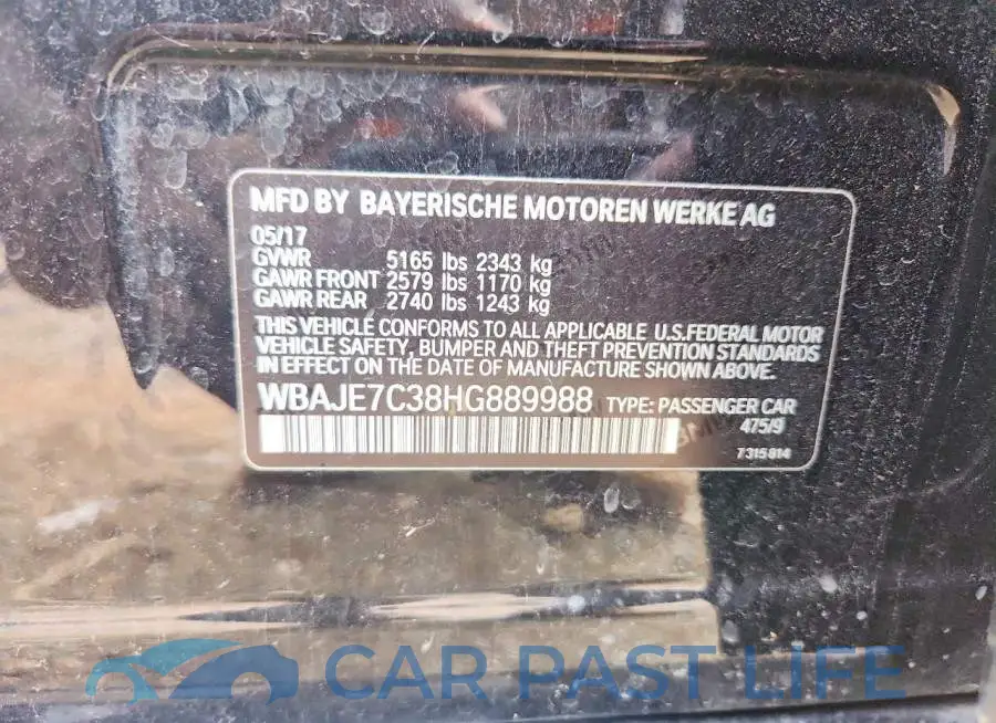 WBAJE7C38HG889988# 12